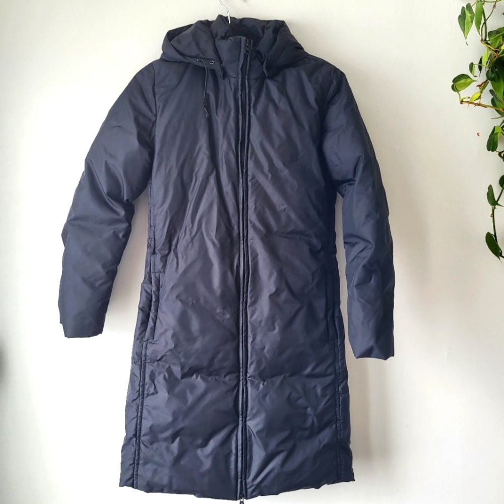 United Colors of Benetton black long hooded zip-up Parka jacket Sz XS